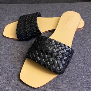 LOFT Black Woven Slide Sandals